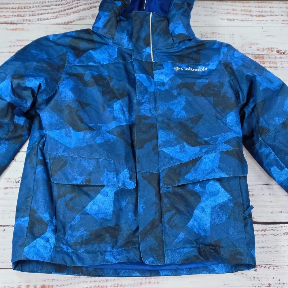 Columbia Interchange Jacket Kids XXS Blue Excellent 3-in-1 Camo Omni-Heat